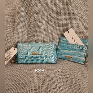 NWT Brahmin Dusty Blue Elora Glasses Case and Cheryl credit card case